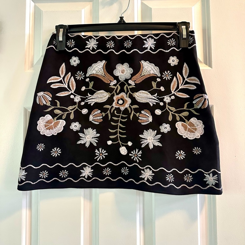 Mi Ami Billie Embroidered Mini Skirt; Suede Like Boho Skirt - Picture 5 of 12